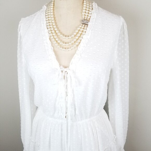 Venus White Chenille Dot Tiered Mini Dress with Long Sheer Sleeves Size Small - Picture 2 of 11